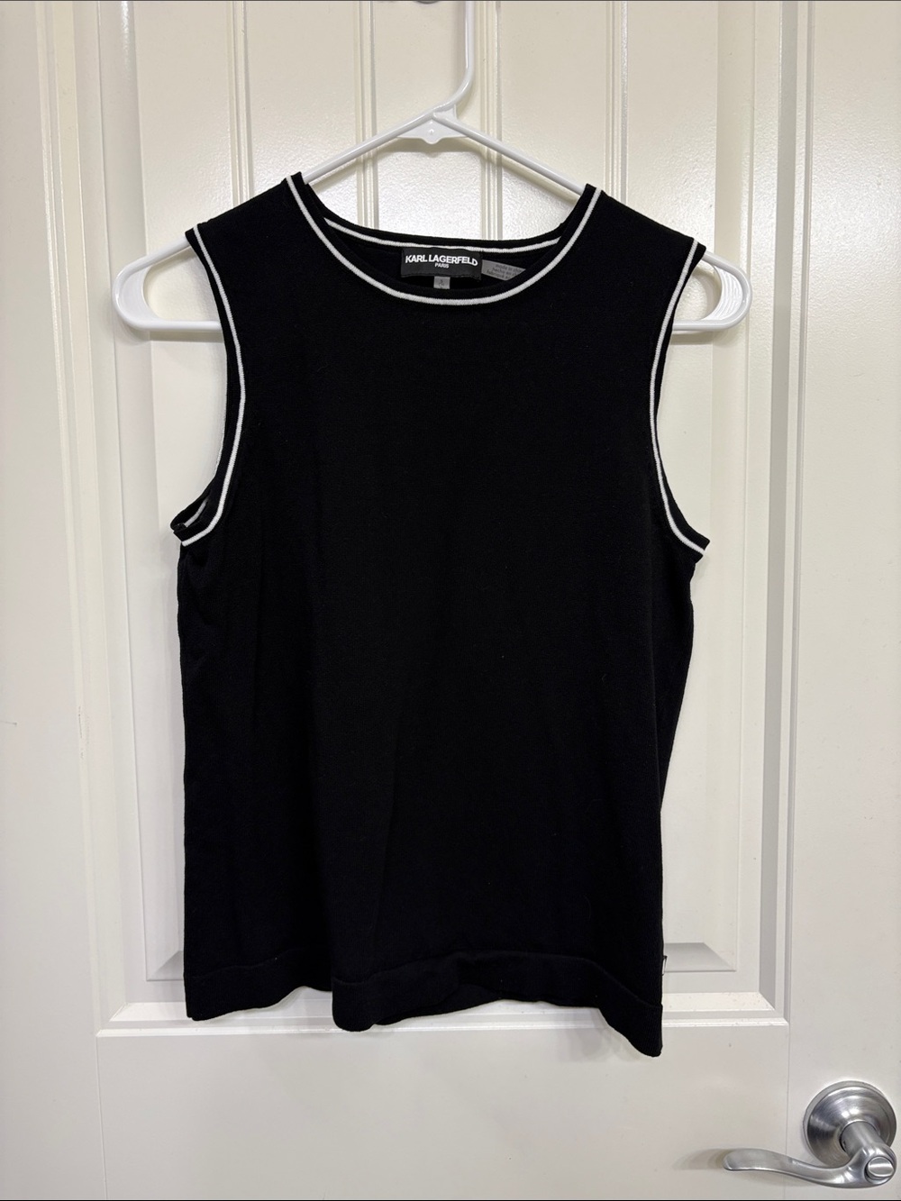 Karl Lagerfeld Black Tank Top Sweater Vest with White Trim
